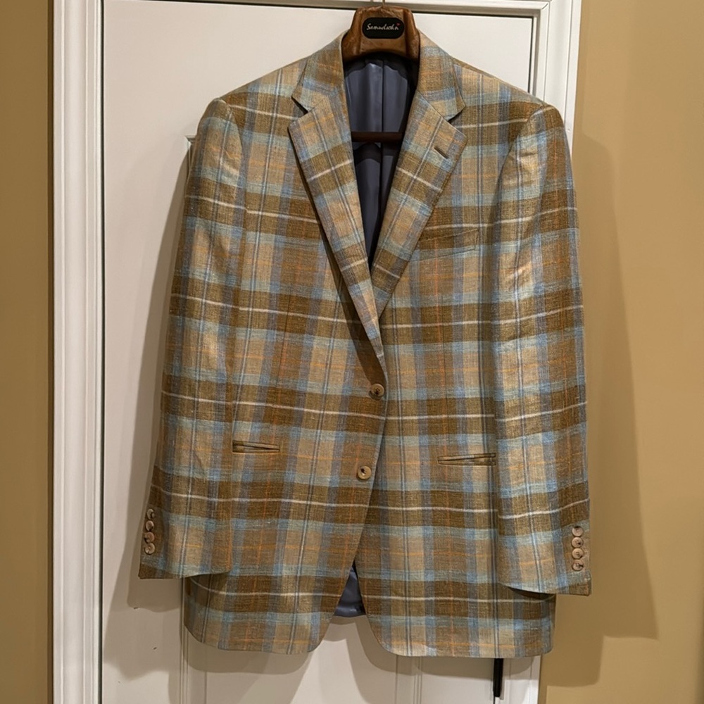 Samuelsohn Silk and Linen, Beige/Blue Suit jacket